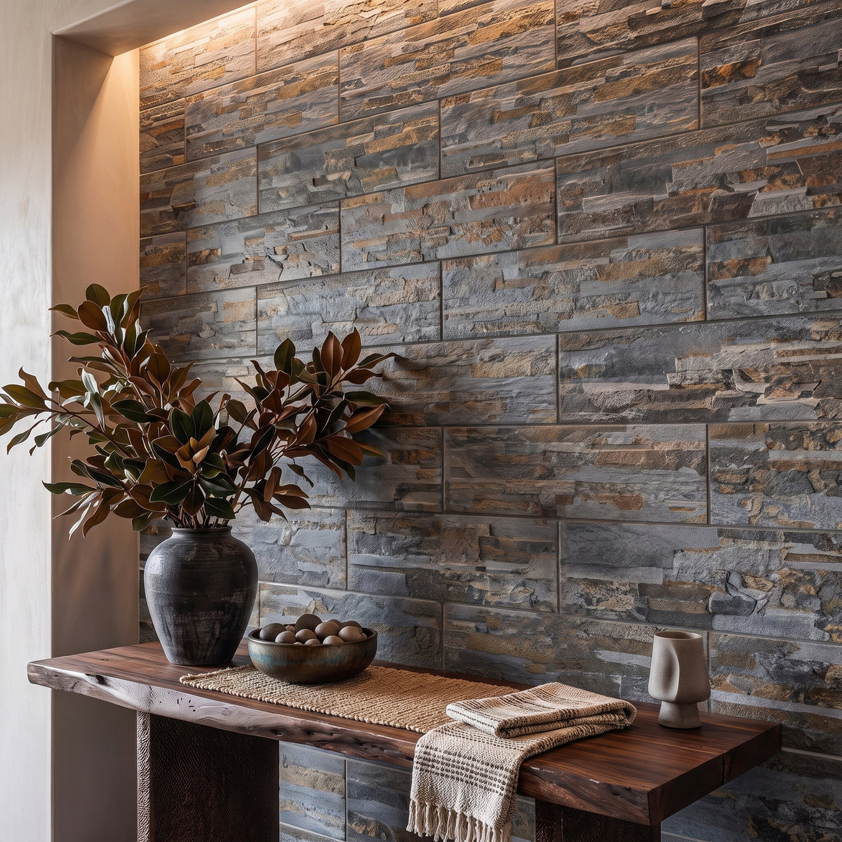 Mubi Rustic Slate Stone Effect Matt Wall Tiles