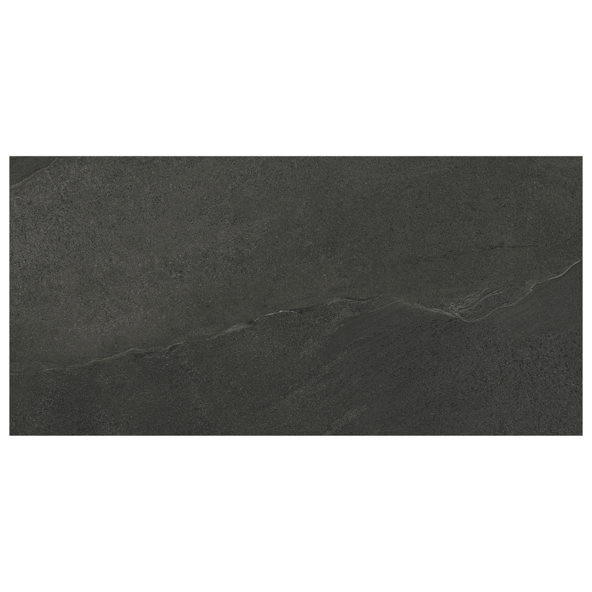 A rectangular dark charcoal gray stone tile with natural veining, shown against a plain white background.