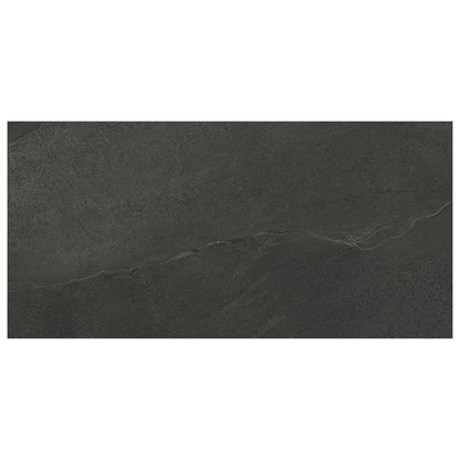 A rectangular dark charcoal gray stone tile with natural veining, shown against a plain white background.
