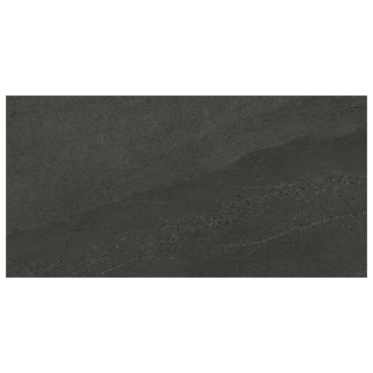 A rectangular dark charcoal gray stone tile with natural texture and subtle tonal variation, centered on a white background.
