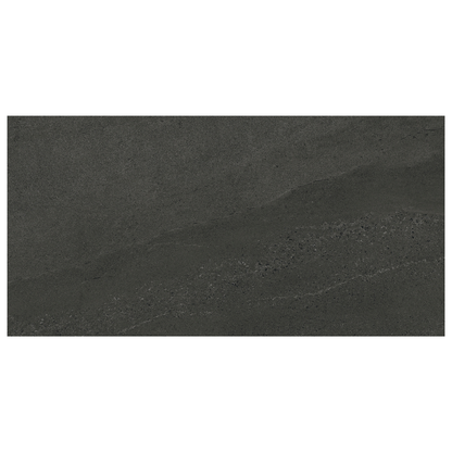 A rectangular dark charcoal gray stone tile with natural texture and subtle tonal variation, centered on a white background.
