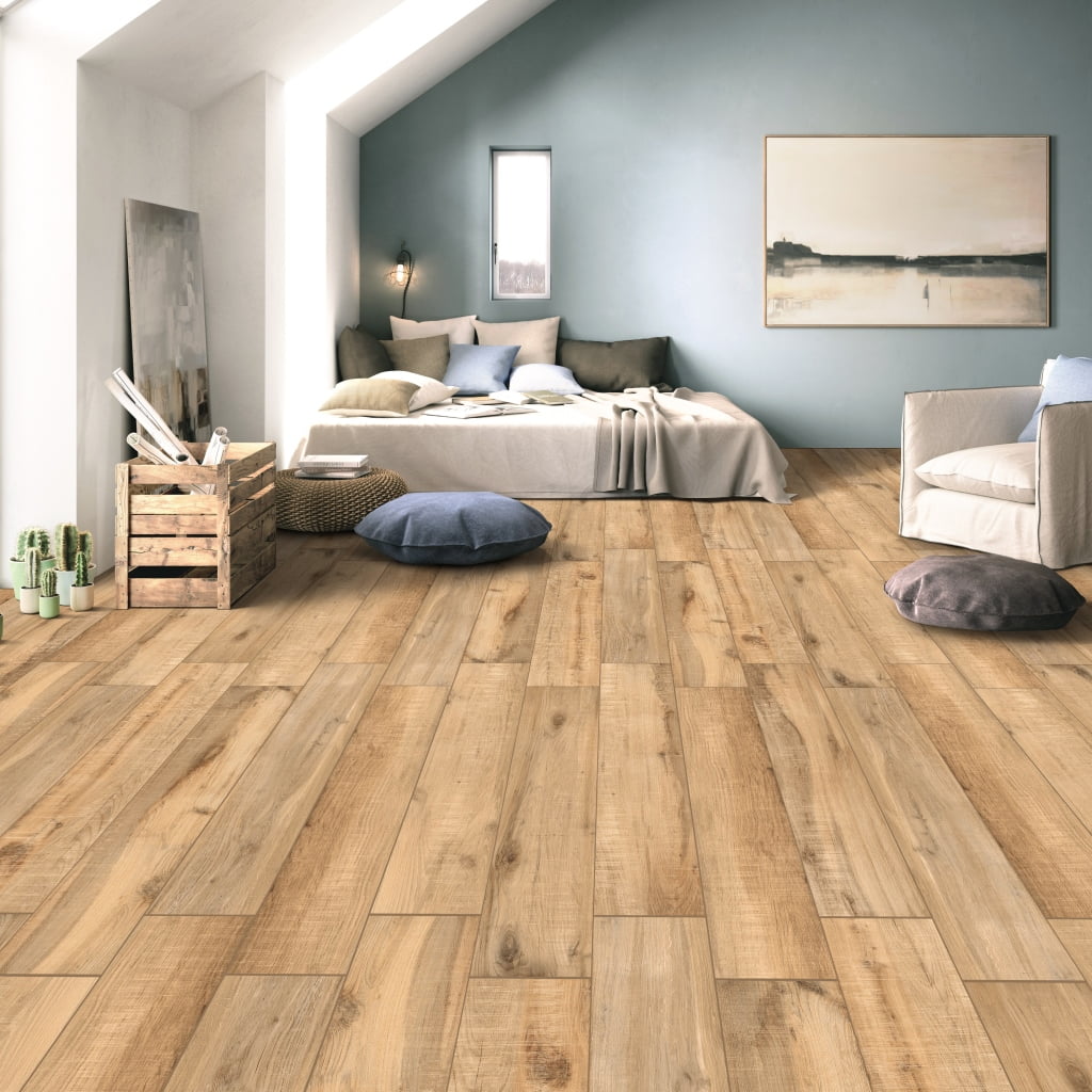 Graphite Honey Porcelain Wood Tiles - Room Setting