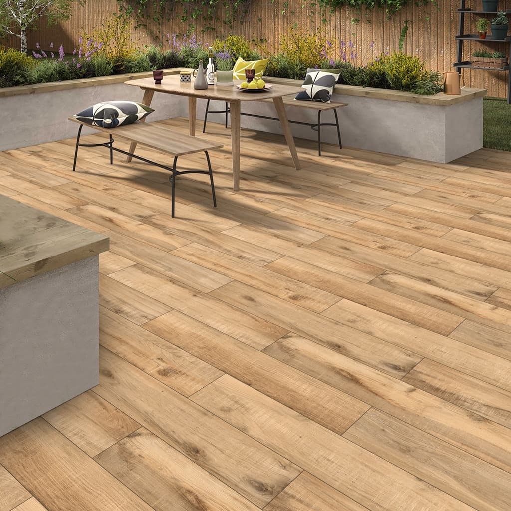 Graphite Honey Porcelain Wood Tiles - Room Setting