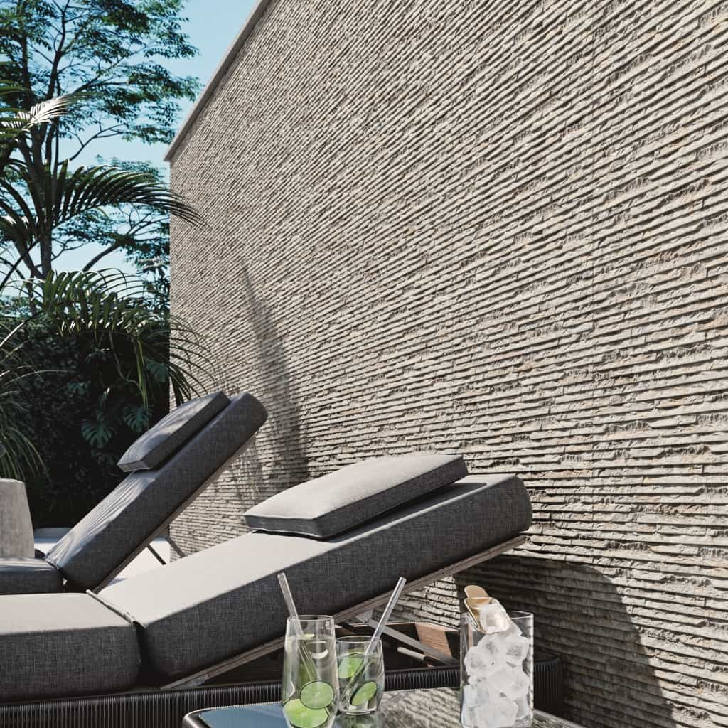 Iguazu Grey Textured Stone Effect Wall Tiles - Room Setting