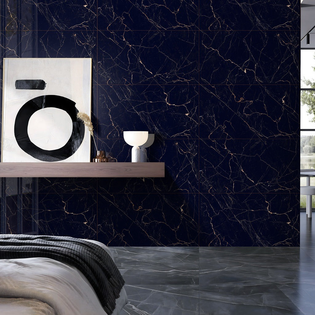 Cut Sample: Impressa Black and Gold Marble Tiles