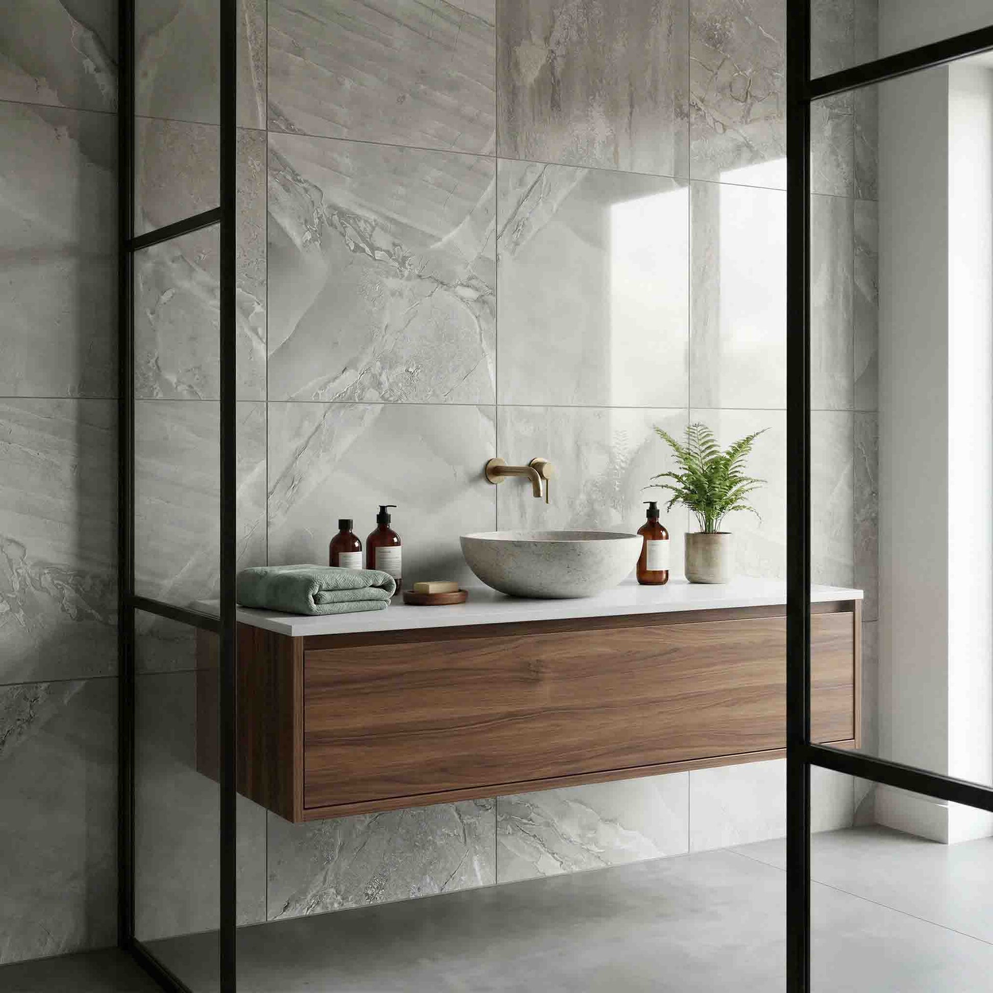 Ocean Gloss Light Grey Tiles - Porcelain, Rectified