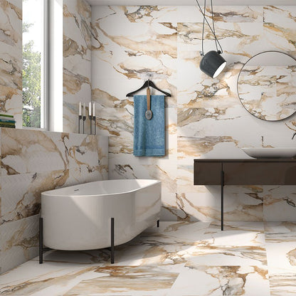 Revan Matt Large Marble Effect Tiles in Gold