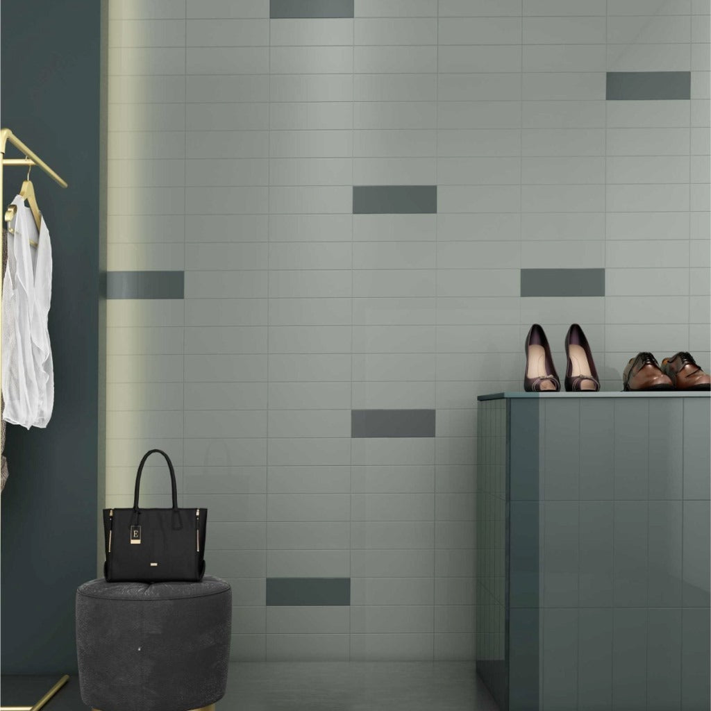 Linear Cool Grey Ceramic Brick Tiles – Flat, Gloss