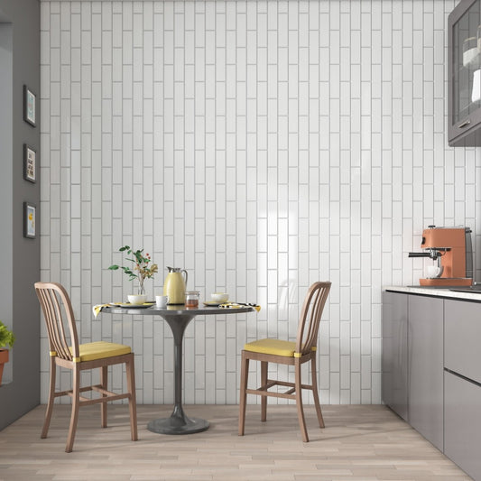 Linear White Brick Effect Tiles - Gloss - Room Setting