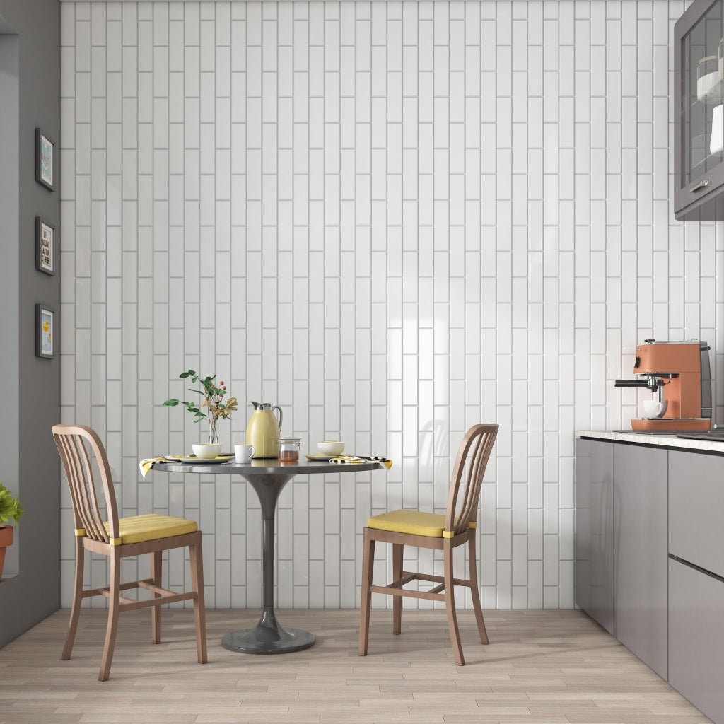Linear White Brick Effect Tiles - Gloss - Room Setting