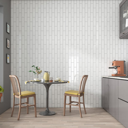 Linear White Brick Effect Tiles - Gloss - Room Setting