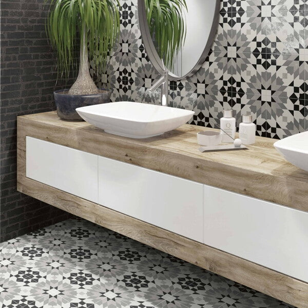 Marrakech Grey Flower Tiles - Matt