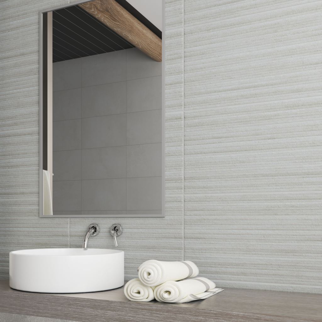 Nitid Grey Textured Tiles - Room Setting