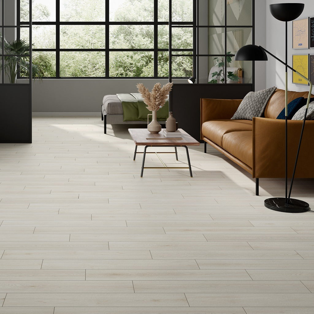 Nordby White Porcelain Wood Tile Flooring