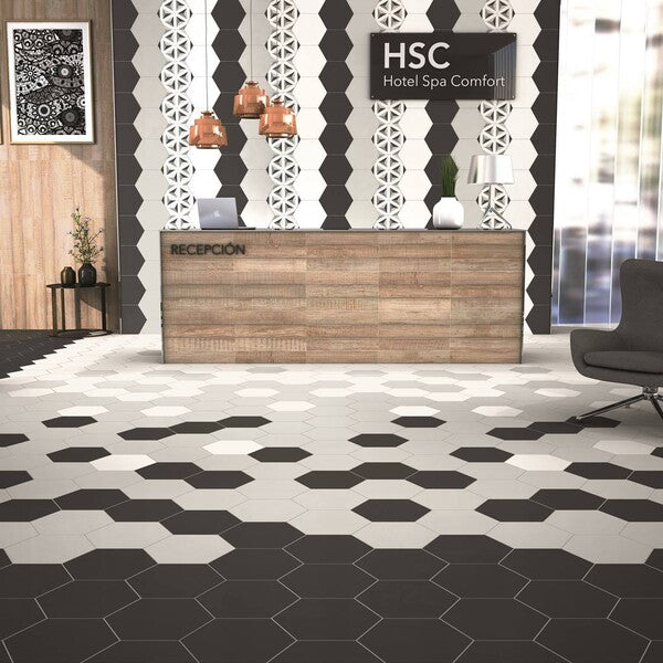 Opal Black Hexagon Tiles - Matt