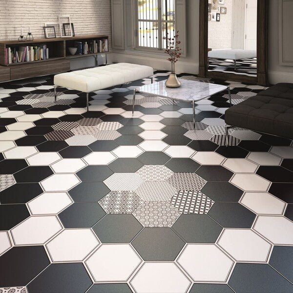 Cut Sample: Opal Black Hexagon Tiles - Matt