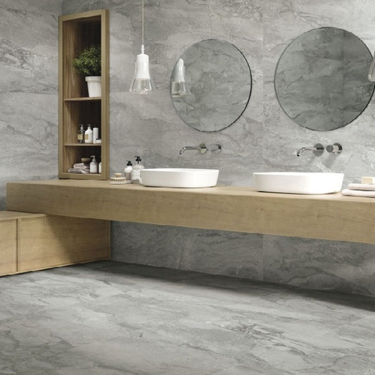 Pienza Porcelain Gloss Grey Marble Floor Tiles