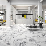 Revan Silver Large Marble Effect Tiles - Room Setting