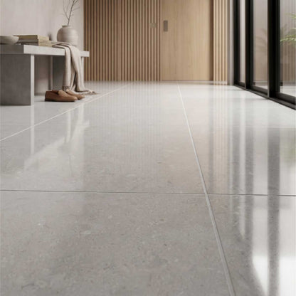 Midas Pearl Grey Large Gloss Tiles - Rectified, Porcelain