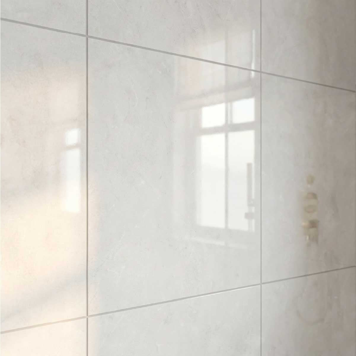 Midas Pearl Grey Large Gloss Tiles - Rectified, Porcelain