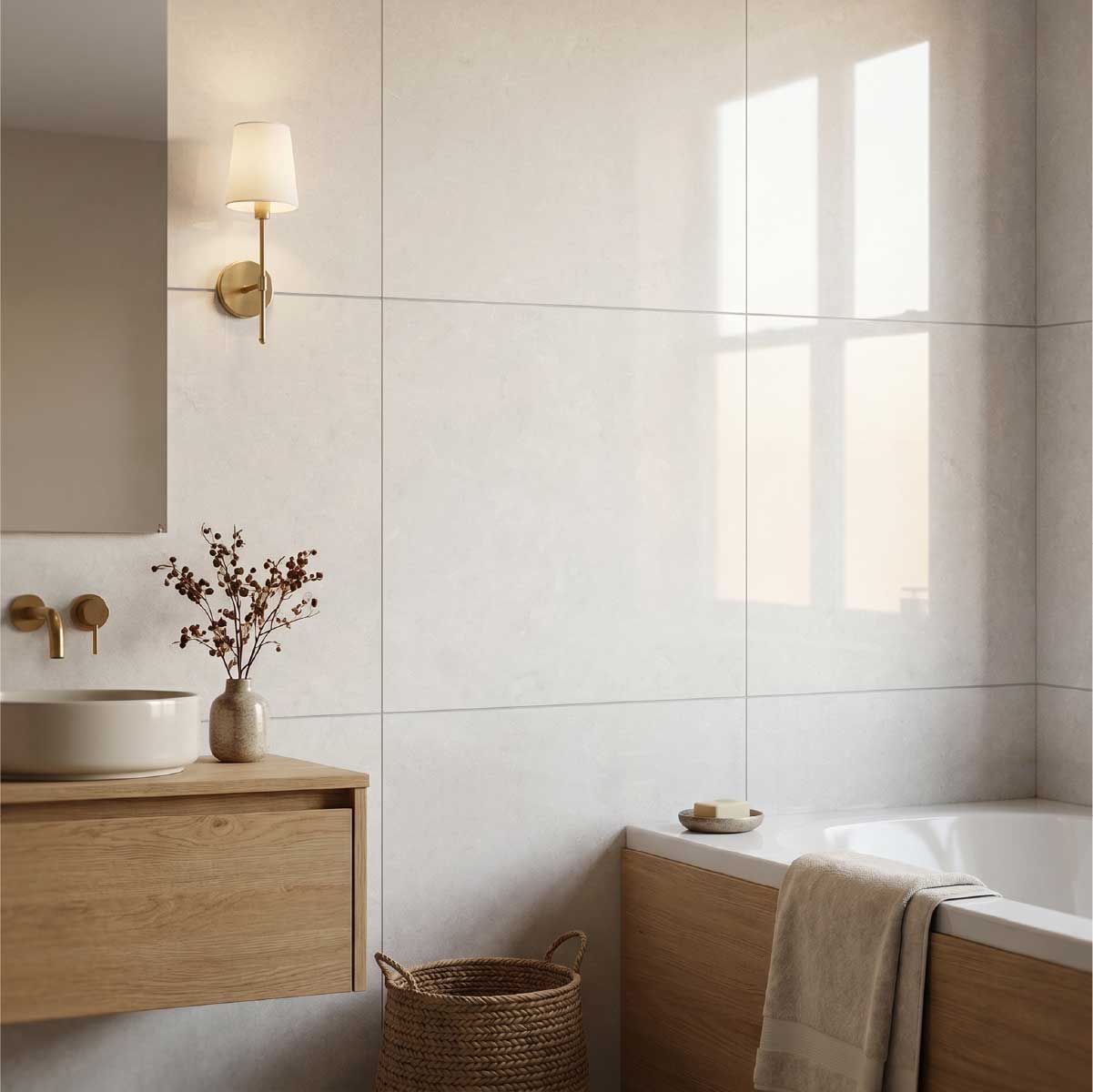 Midas Pearl Grey Large Gloss Tiles - Rectified, Porcelain