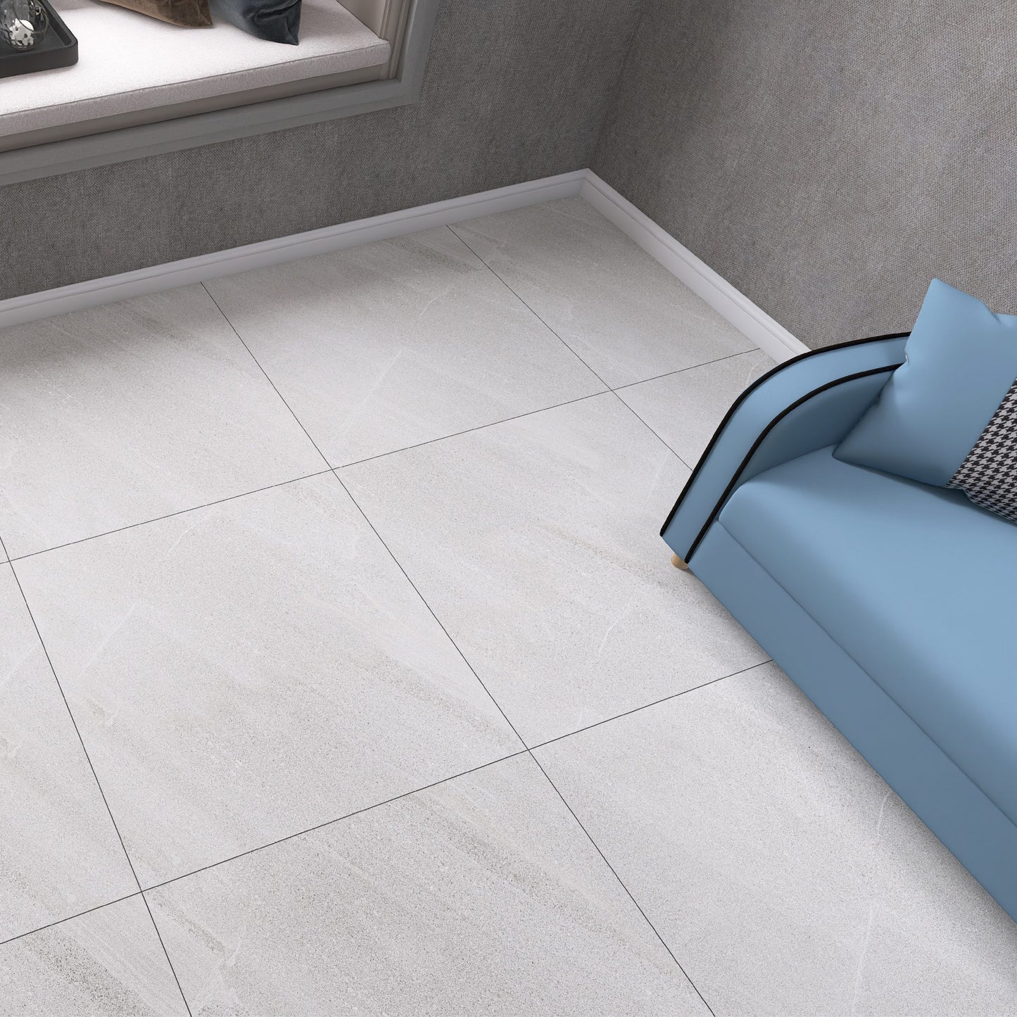 Cut Sample: Volta Grey Stone Effect Porcelain Floor Tiles - Matt, Rectified