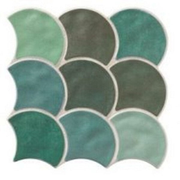 Scale Scallop Shape Green Patterned Tiles