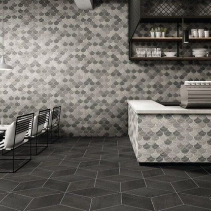 Scale Slate Grey Scallop Shape Tiles