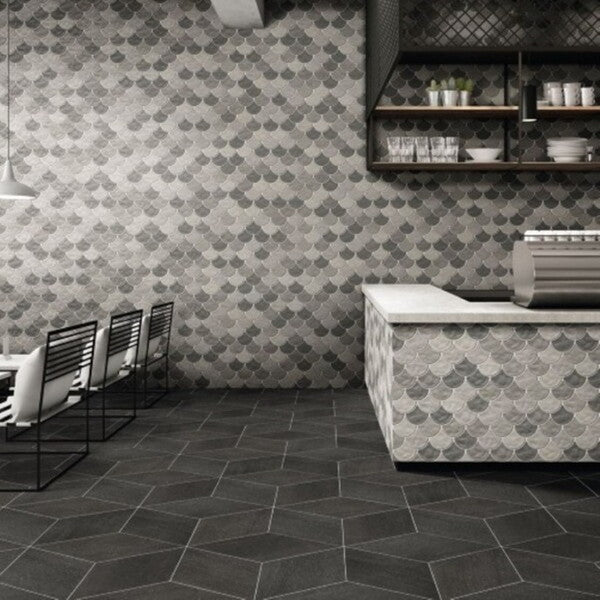 Scale Slate Grey Scallop Shape Tiles