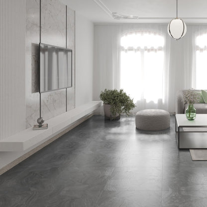 Sea Wave Black Marble Effect Floor Tiles - Gloss, Porcelain, Rectified
