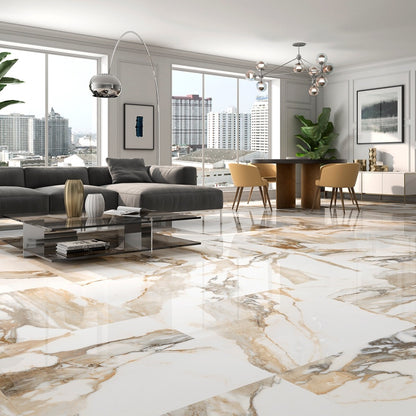 Valeria White and  Gold Marble Floor Tiles