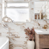 Cut Sample: Valeria Gold Marble Effect Tiles for Bathroom & Kitchen Walls