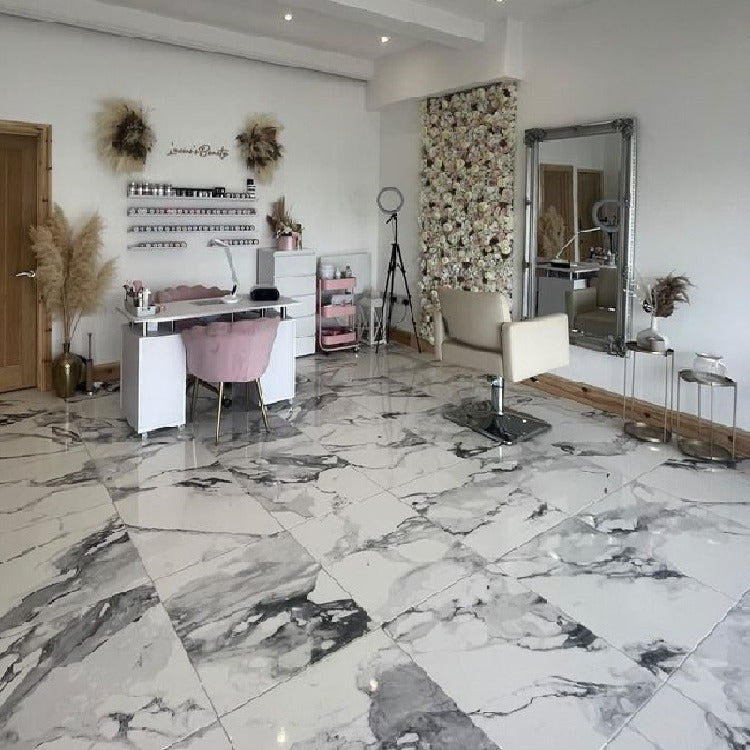 Valeria White Marble Look Floor Tiles - Gloss