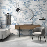 Cut Sample: Valeria White and Blue Marble Effect Tiles