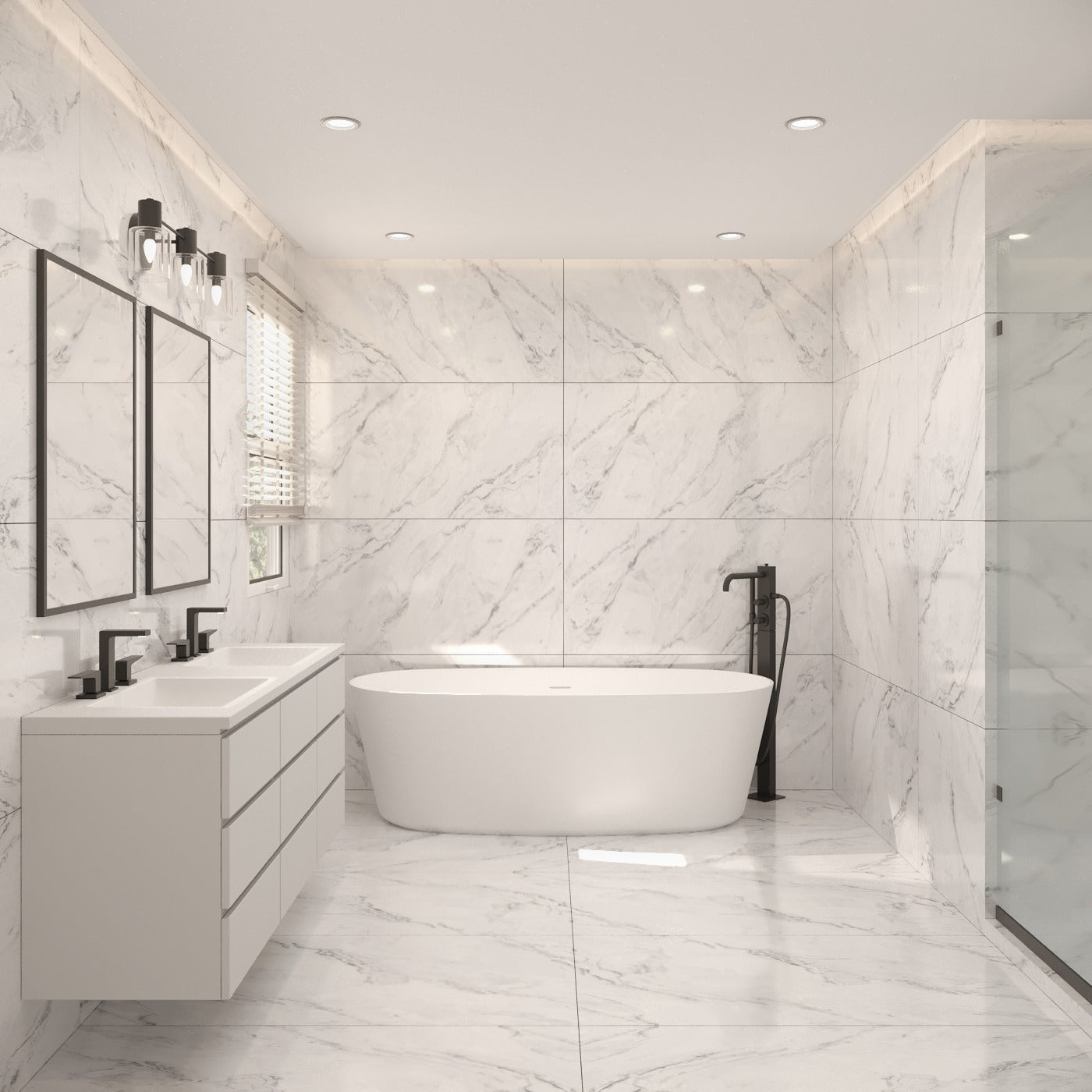 Cut Sample: Vestern White Marble Effect Tiles