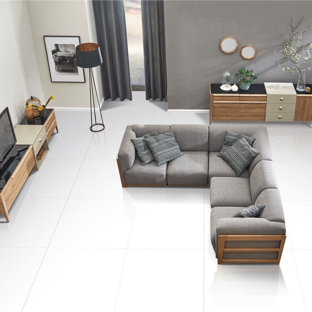 Cut Sample: Zed Large White Gloss Tiles - Porcelain, Rectified