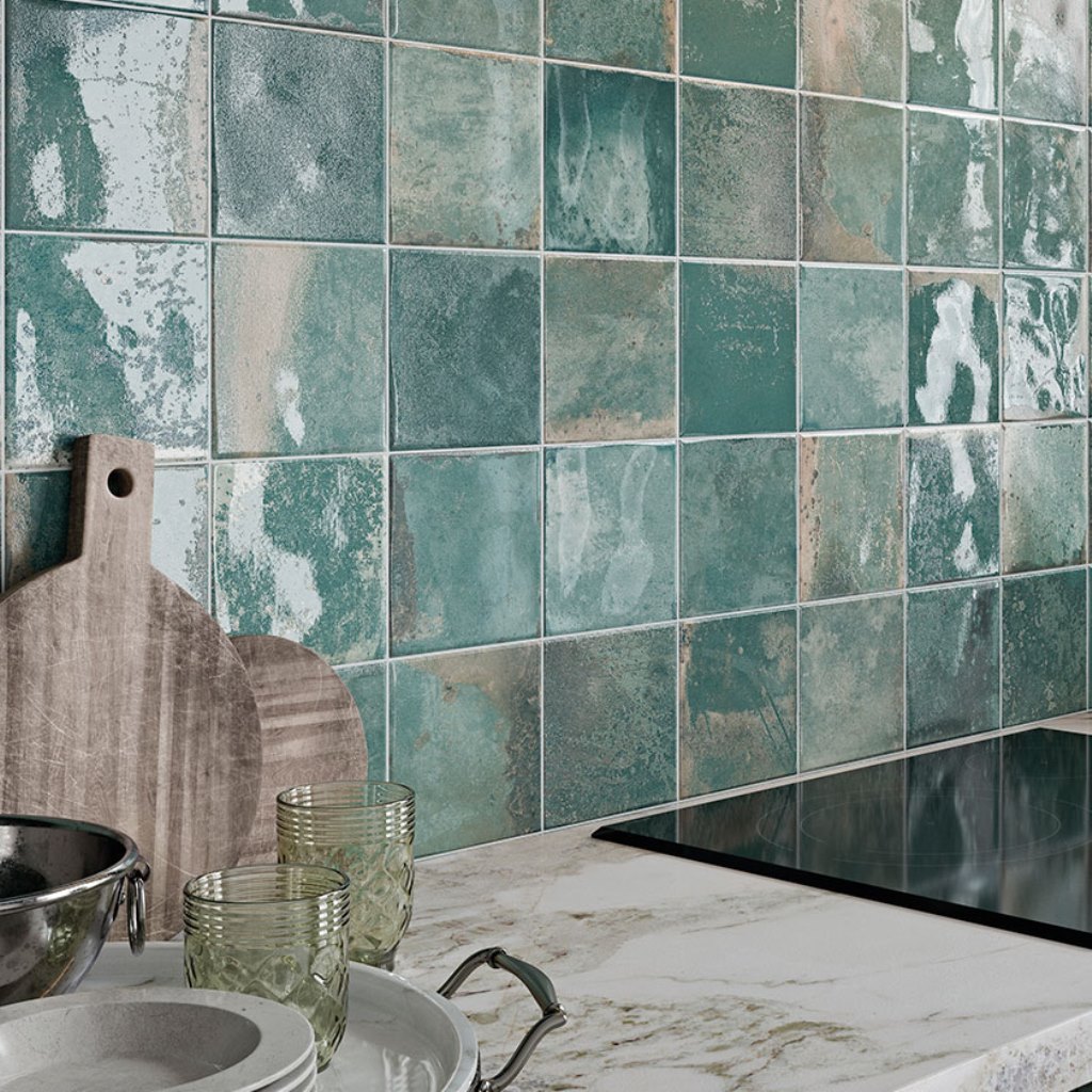 Cut Sample: Provence Green Square Tiles