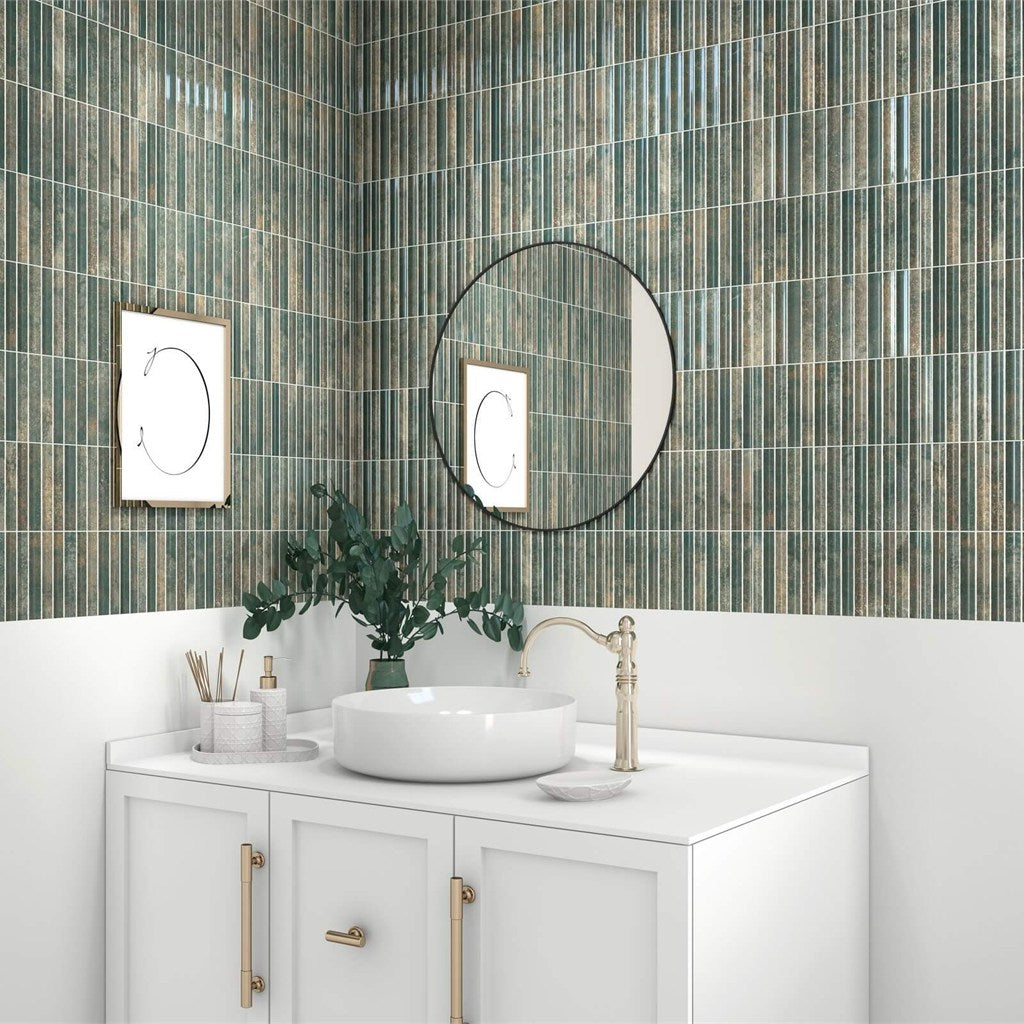 Cut Sample: Rubik Verde Green Patterned Gloss Wall Tiles – 15 x 30cm