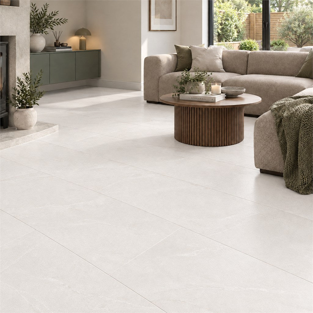 Burlington Bianco White Stone Effect Porcelain Tiles